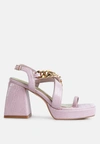 London Rag Frecklin Metal Chain Strap Croc Block Sandal In Pink