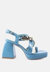 London Rag Frecklin Metal Chain Strap Croc Block Sandal In Blue