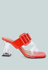 London Rag City Girl Printed Mid Heel Slide Sandals In Red