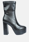 London Rag Feral High Heeled Croc Pattern Ankle Boot In Black