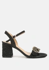 London Rag Chaplet Block Heel Pin Buckle Sandals In Black