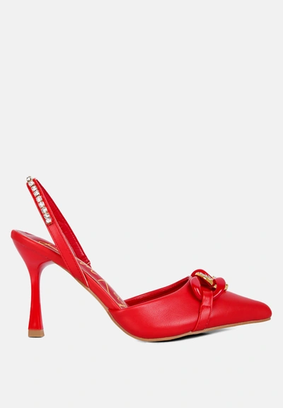 London Rag Pull Me Diamante Metal Chain Sandals In Red