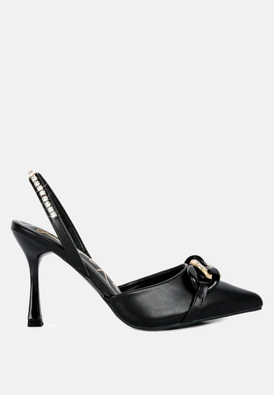 London Rag Pull Me Diamante Metal Chain Sandals In Black