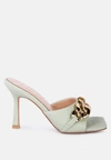 London Rag Mermaid Quilted Metal Chain Heeled Sandals In Green