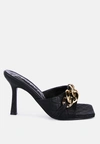 London Rag Mermaid Quilted Metal Chain Heeled Sandals In Black