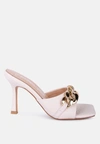 London Rag Mermaid Quilted Metal Chain Heeled Sandals In Latte