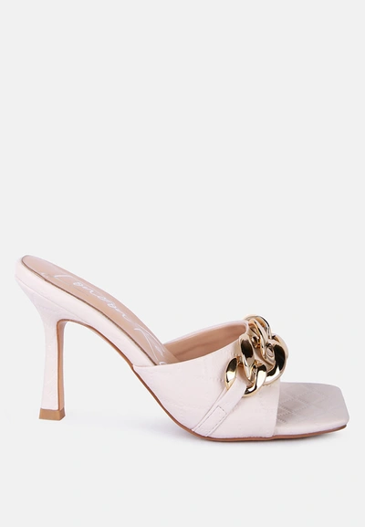 London Rag Mermaid Quilted Metal Chain Heeled Sandals In Latte