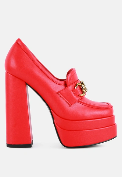 London Rag Bratz Diamante Embellished Chunky Platform Loafers In Red