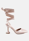 London Rag Fonda Mid Heel Tie Up Satin Sandals In Gold