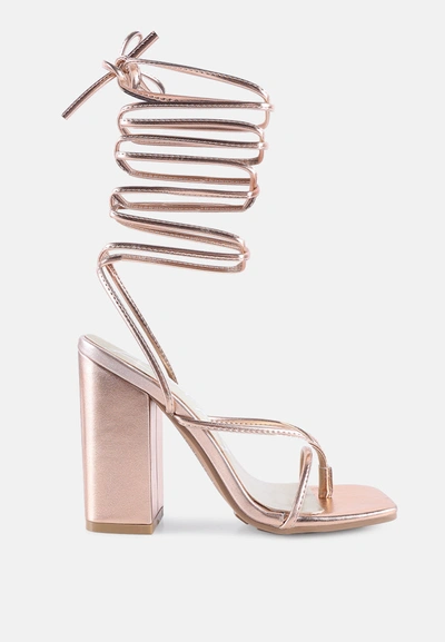 London Rag Shewolf Lace Up High Heel Sandals In Pink