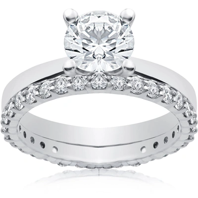 Pompeii3 1 3/4 Ct Lab Created Eco Freindly Diamond Engagement Ring & Matching Eternity In Silver