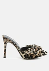 London Rag Joelle High Heel Bow Tie Leopard Print Mules In Multi