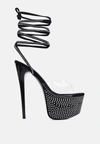 London Rag Sugar Mom Strappy Diamante Platform High Heels Sandal In Black