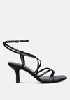 London Rag Peri Peri Metallic Strappy Mid Heel Sandal In Black