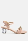London Rag Icicle Clear Low Heel Chain Sandals In Pink