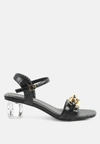 London Rag Icicle Clear Low Heel Chain Sandals In Black