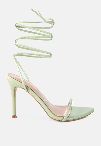 London Rag Sphynx High Heel Lace Up Sandals In Green