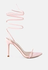 London Rag Sphynx High Heel Lace Up Sandals In Pink