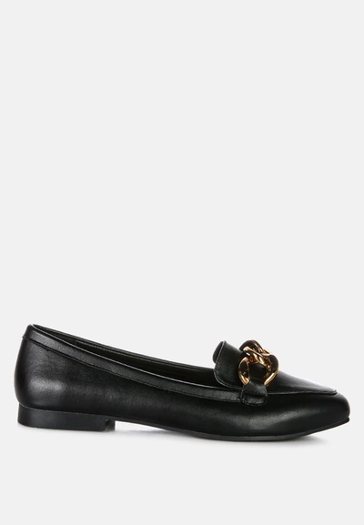London Rag Chunky Metal Chain Faux Leather Loafers In Black