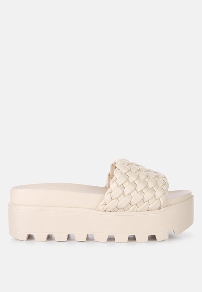 London Rag Sundae Platform Slides With Woven Textured Straps Slipper In Beige