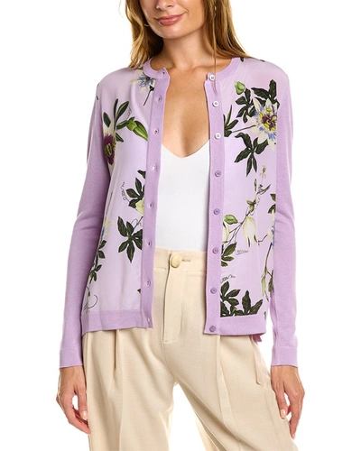 Oscar De La Renta Passion Flower Inset Silk Cardigan In Purple