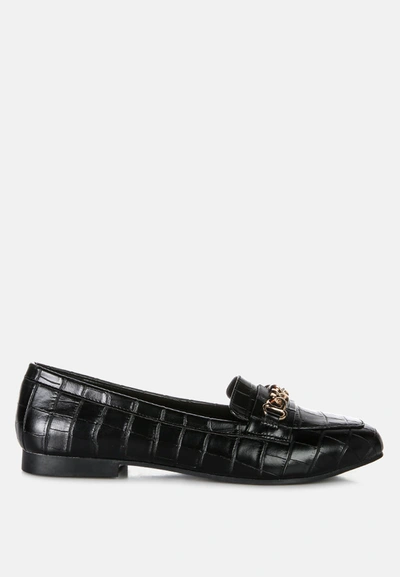 London Rag Bro Zone Croc Metail Chain Loafers In Black