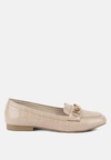 London Rag Bro Zone Croc Embossed Chain Detail Loafer In Beige