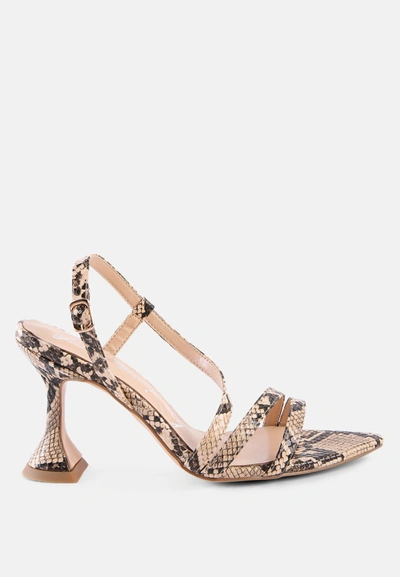 London Rag Cherry Tart Snake Print Spool Heel Sandals In Macchiato