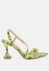 London Rag Cherry Tart Snake Print Spool Heel Sandals In Neon Yellow