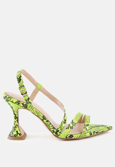 London Rag Cherry Tart Snake Print Spool Heel Sandals In Neon Yellow