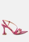 London Rag Cherry Tart Snake Print Spool Heel Sandals In Neon Pink