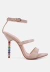 London Rag Lawsuit Rhinestone Ball Heel Satin Sandals In Beige