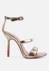 London Rag Lawsuit Rhinestone Ball Heel Satin Sandals In Gold