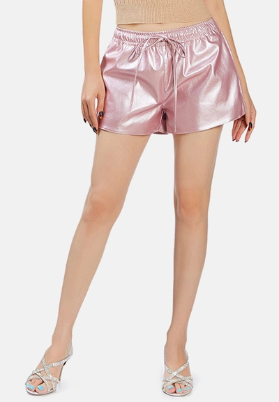 London Rag Metallic Faux Leather Drawstring Shorts In Pink