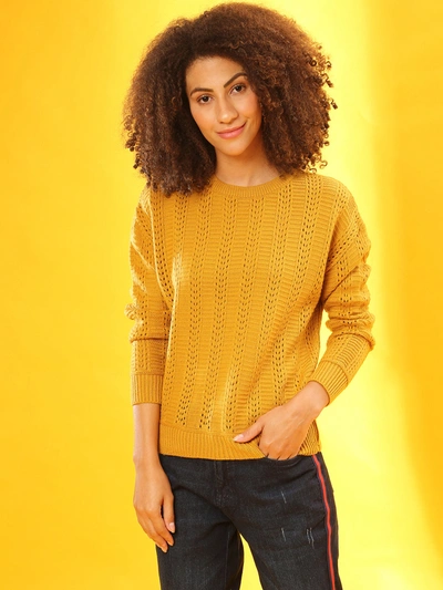 Campus Sutra Women Striped Stylish Casual Sweaters In Yellow