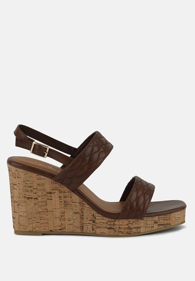 London Rag Mohana Quilted High Wedge Heel Sandals In Brown