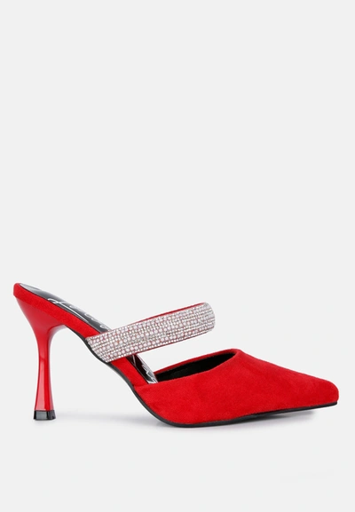London Rag Fauci Diamante Strap Heeled Mules In Red