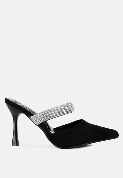 London Rag Fauci Diamante Strap Heeled Mules In Black