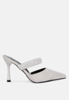 London Rag Fauci Diamante Strap Heeled Mules In Grey