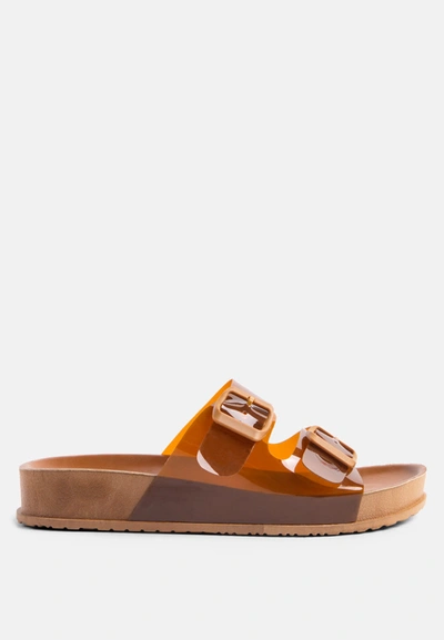 London Rag Minata Platform Buckled Slide Sandals In Brown