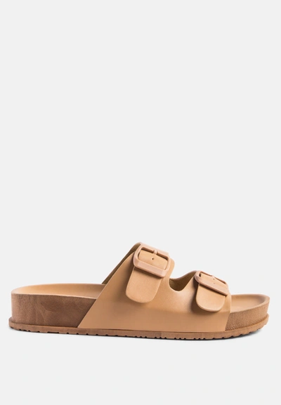 London Rag Minata Platform Buckled Slide Sandals In Latte