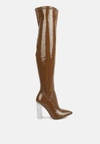 London Rag Noire Thigh High Long Boots In Patent Pu In Multi