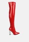 London Rag Noire Thigh High Long Boots In Patent Pu In Red