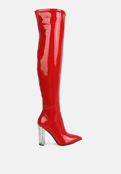 London Rag Noire Thigh High Long Boots In Patent Pu In Red