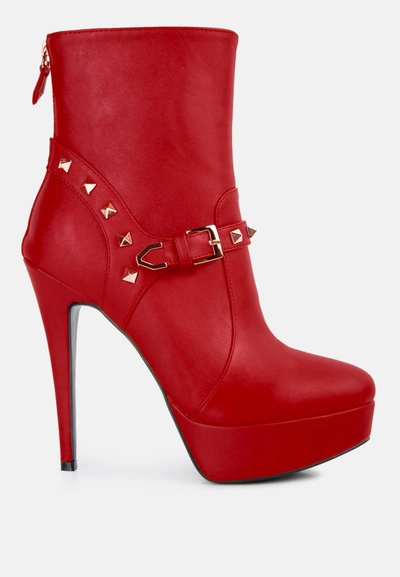 London Rag Dejang Metal Stud Faux Leather Ankle Boot In Red