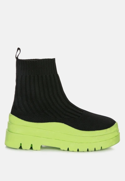 London Rag Quavo Knitted Platform Sneakers In Black-green