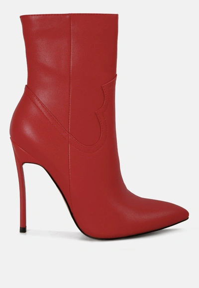 London Rag Jenner High Heel Cowgirl Ankle Boot In Red