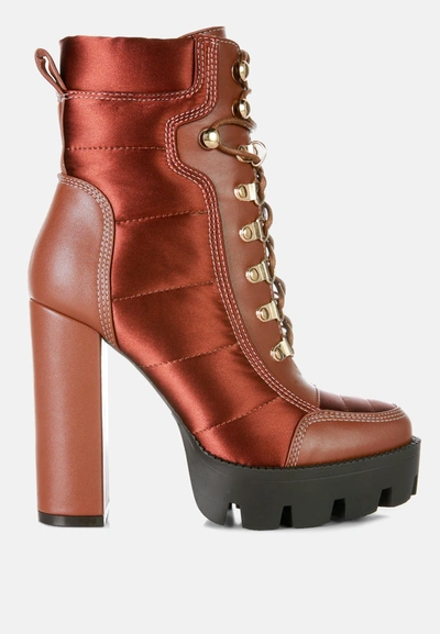 London Rag Scotch High Heel Quilted Satin Biker Boots In Multi