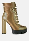 London Rag Scotch High Heel Quilted Satin Biker Boots In Green