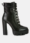 London Rag Scotch High Heel Quilted Satin Biker Boots In Black